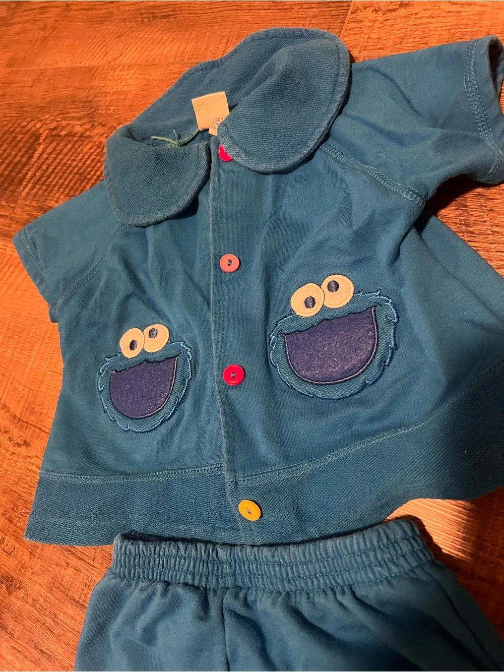 Vintage Sesame Street Cookie Monster Royal Blue Short Sleeve Set